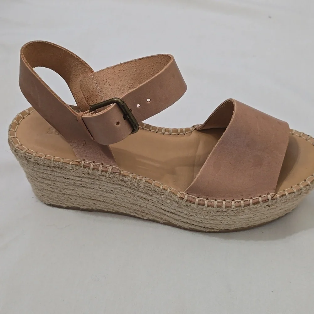 Soludos Minorca Leather Ankle Strap Espadrille Platform Sandals Tan Leather‎ 8.5